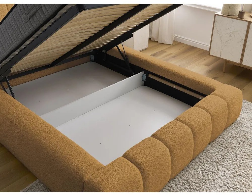 Двойно тапицирано легло с място за съхранение с включена подматрачна рамка в цвят горчица 160x200 cm Denali – Bobochic Paris