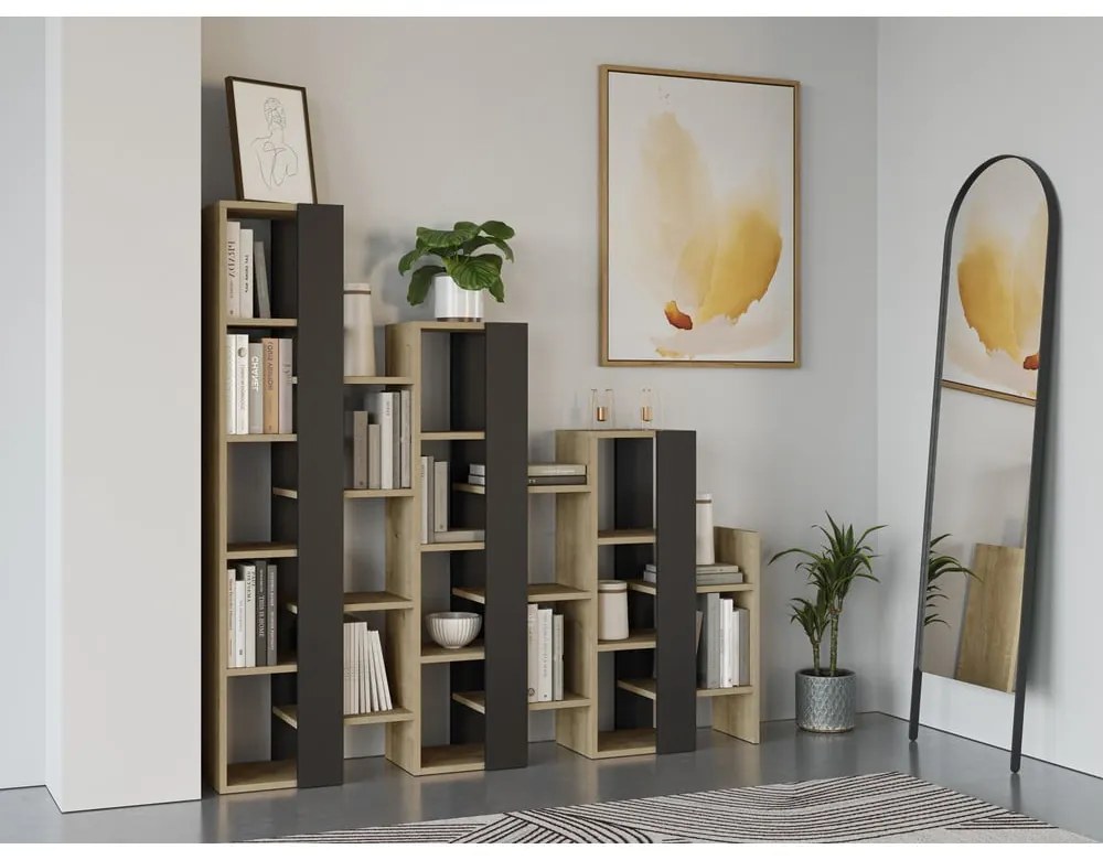 Черно-естествен стелаж от декор от дъб 158x151 cm Anissa – Marckeric