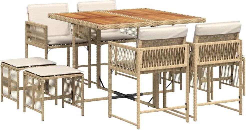 3211504 vidaXL Градински комплект с възглавници, 9 части, бежов полиратан