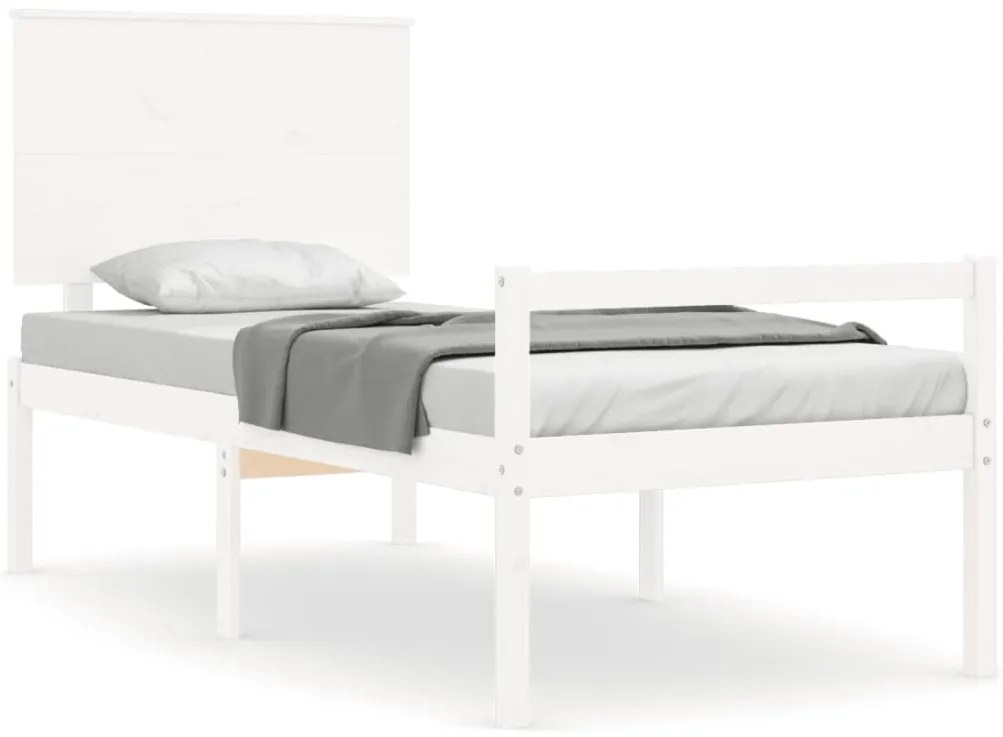 3195467 vidaXL Легло за възрастни с табла, бяло, 90x200 см, масивно дърво