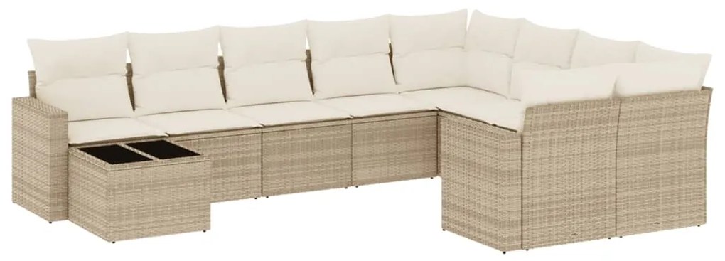 3251795 vidaXL Градински диван с възглавници, 10 части, бежов полиратан