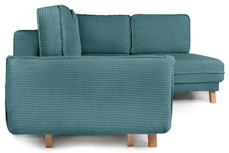 Тюркоаз сгъваем ъглов диван от рипсено кадифе (десен ъгъл) Tori – Bonami Selection