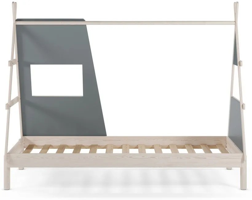 Сиво-зелено къща детско легло 90x200 cm от масивен бор с включена подматрачна рамка Enola – Marckeric