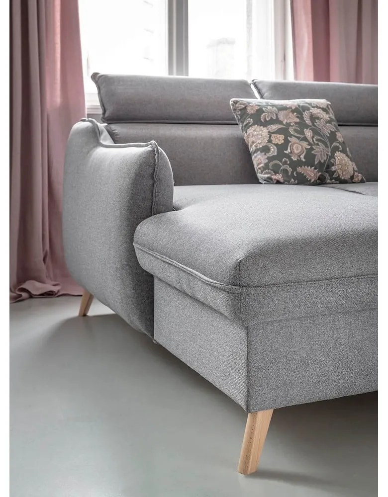 Светлосив ъглов разтегателен диван, ляв ъгъл Sweet Harmony - Miuform