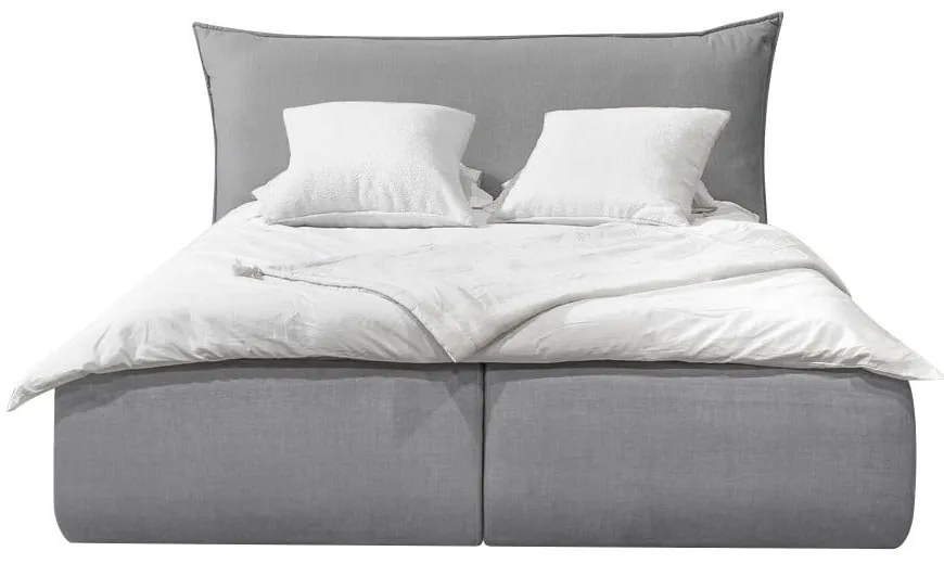 Светлосиво тапицирано двойно легло с място за съхранение с решетка 160x200 cm Jade - Bobochic Paris