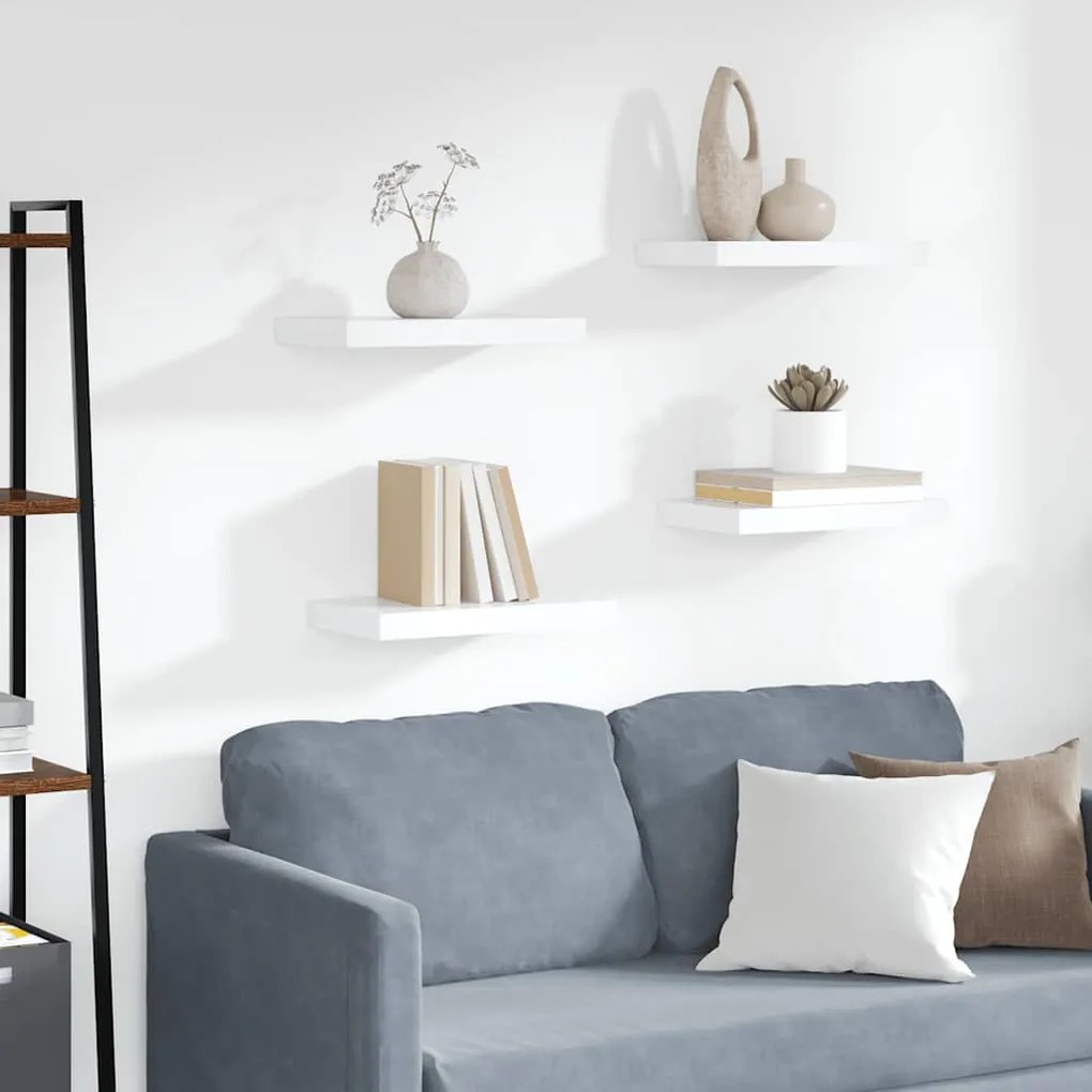 323807 vidaXL Окачени стенни рафтове, 4 бр, бели, 40x23x3,8 см, МДФ