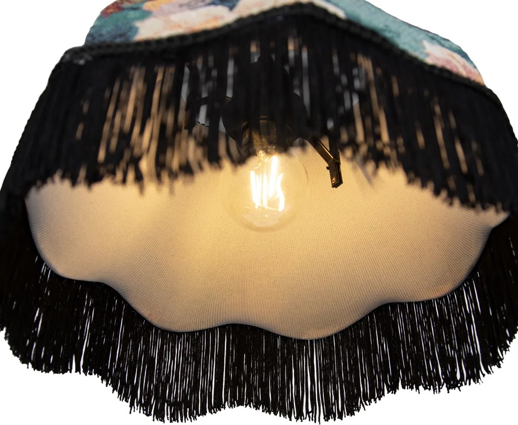 Висяща лампа черна с флорален абажур и бял интериор 31,5 см 3-лампи - Cava