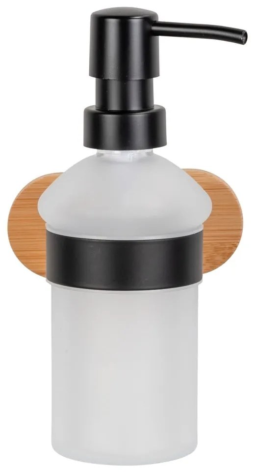 Черно-естествена самозалепващ стъклен диспенсер за сапун 300 ml Orea Bamboo – Wenko