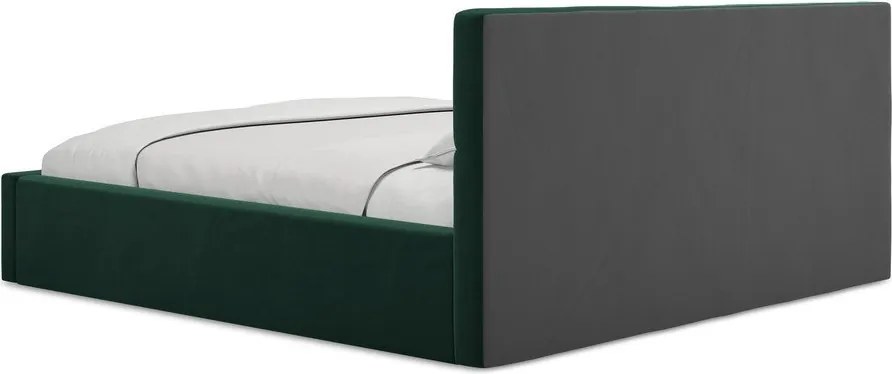 Тъмнозелено кадифено двойно легло 140x200 cm тапицирано с място за съхранение и включена подматрачна рамка Hiko – Makamii