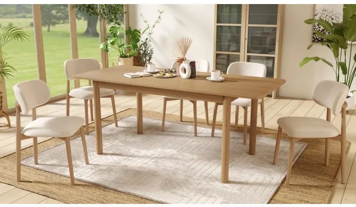 АЛДО Бежово (тъкан Апия 453)/рамка лакиран дъб - ДЪРВЕН СТОЛ ЗА ДНЕВНА, ТРАПЕЗАРИЯ, КУХНЯ РЕТРО