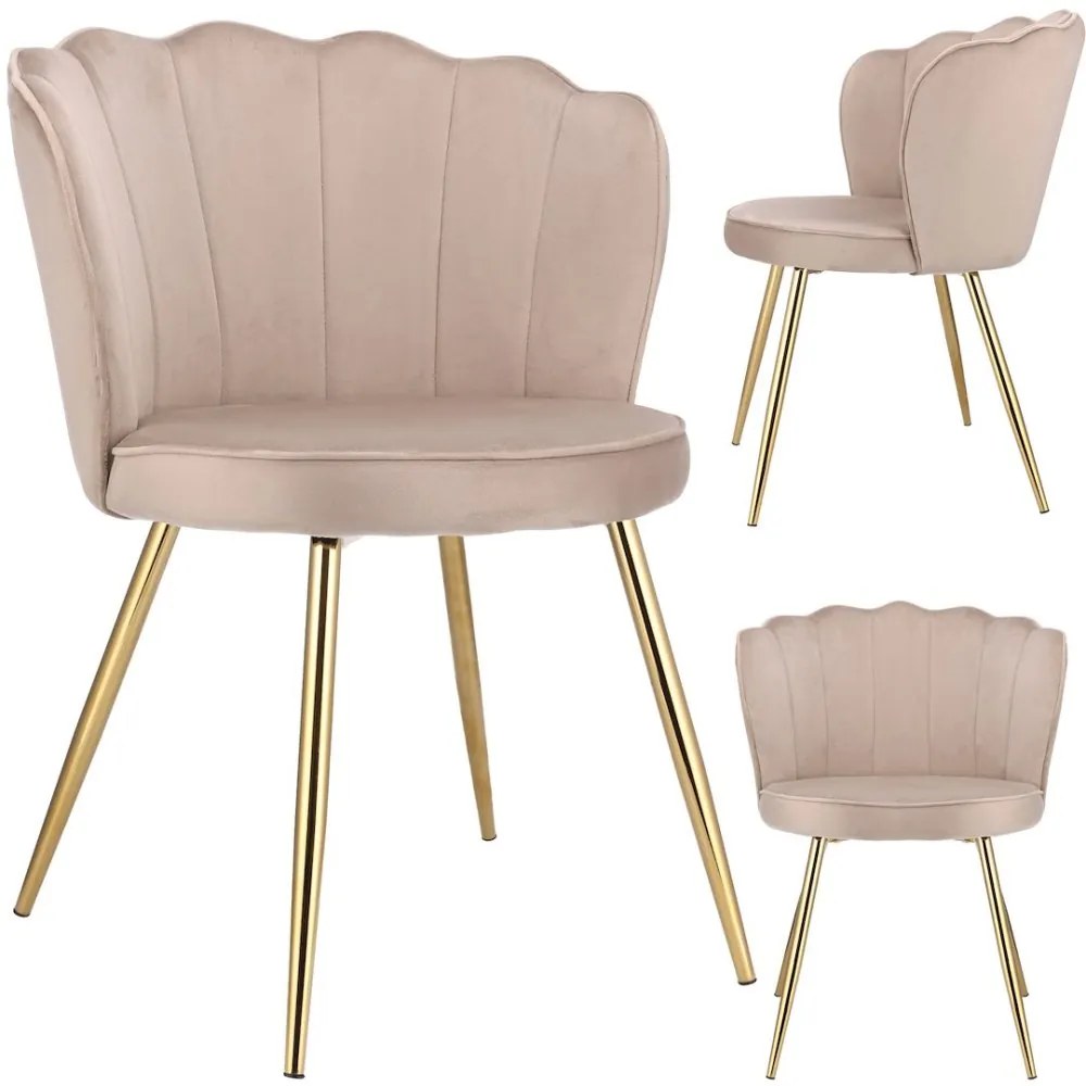 Кадифен стол за хранене FIORE във формата на раковина Светло розово