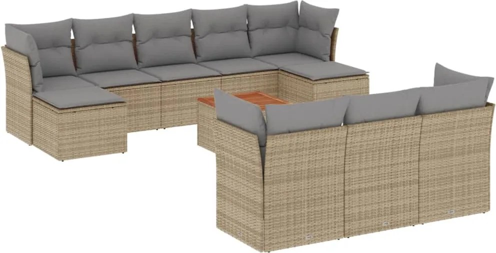 3256213 vidaXL Градински диван с възглавници, 11 части, бежов микс полиратан
