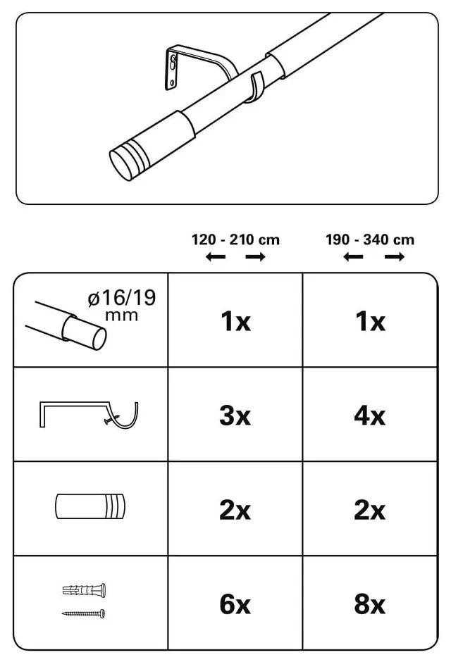 Метален разтегателен корниз 190 - 340 cm Válec - Gardinia