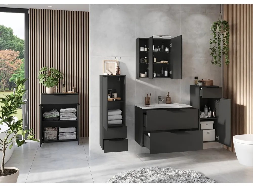 Висок висящ шкаф за баня в антрацитен цвят 71x95 cm Crandon - Germania