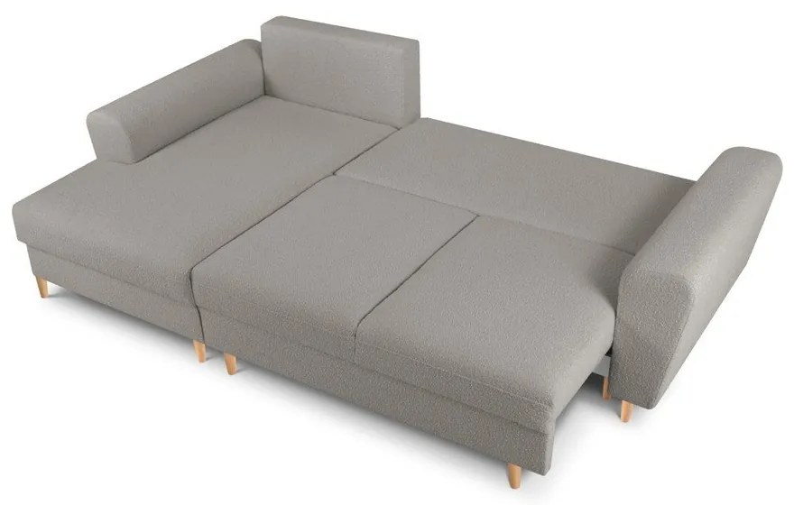 Светлосив разтегателен ъглов диван с място за съхранение от прежда с примки от букле (ляв ъгъл) Kyoto – Cosmopolitan Design