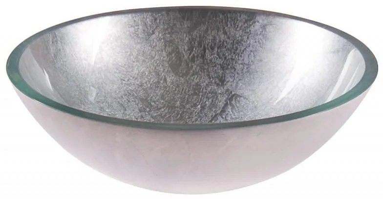 Мивка за баня ICG 042SILVER, монтаж върху плот, стъкло, сребро, 42x42x14см