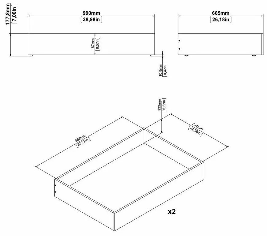 Бели чекмеджета за под леглото в комплект от 2 бр. Naia – Tvilum