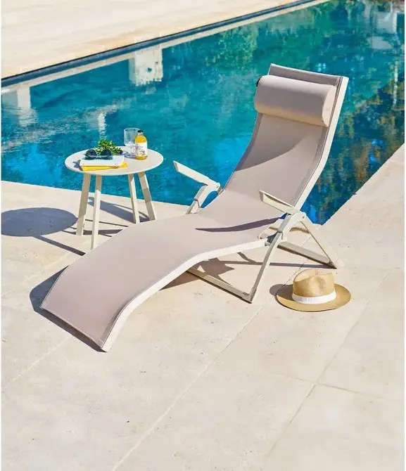Сгъваем шезлонг Hesperide Decima, Алуминий - Глина/Лен