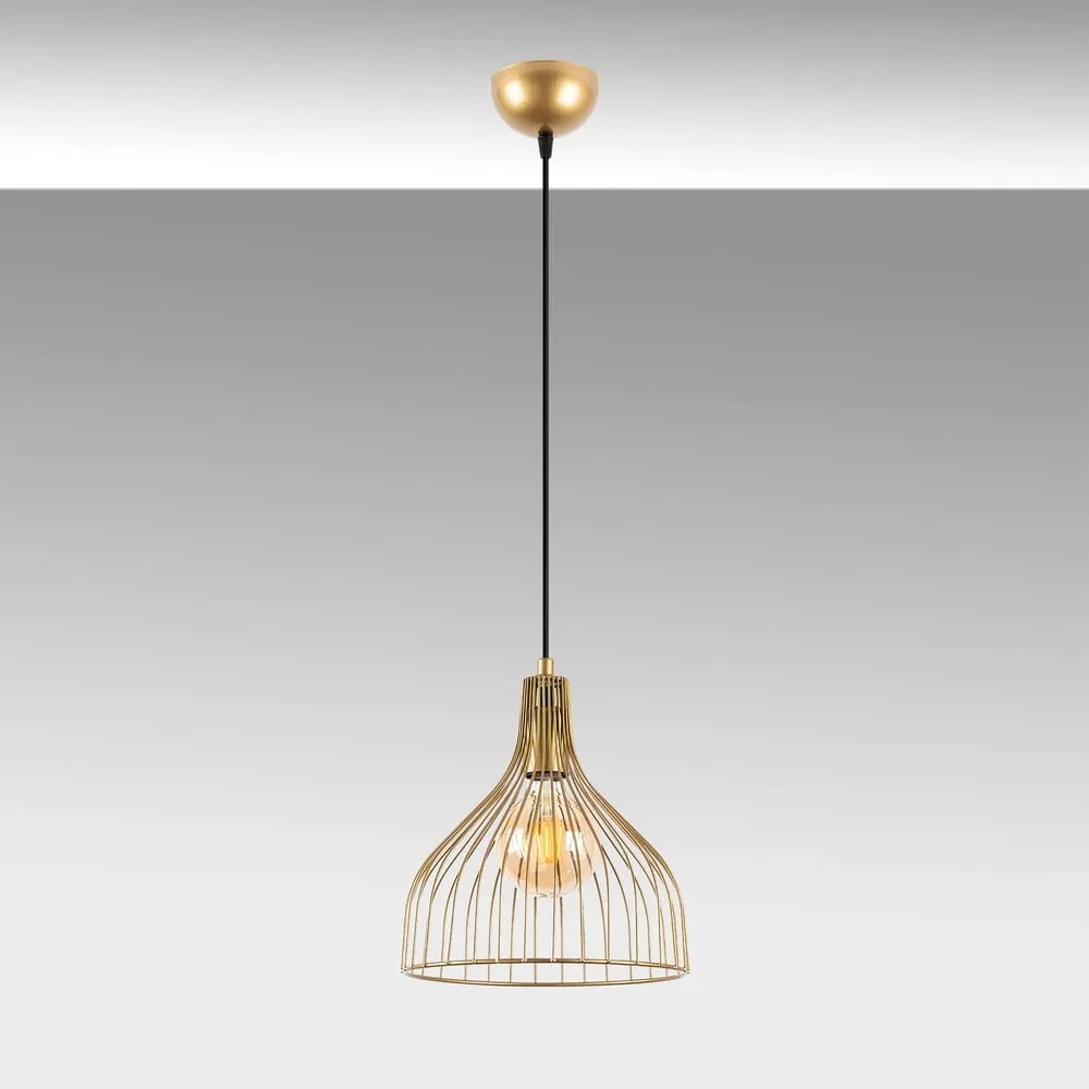 Висящо осветително тяло златно с метален абажур ø 25 cm Cafu – Opviq lights