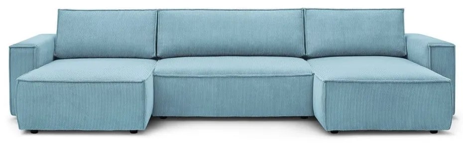 Светлосин велурен U-образен разтегателен диван Nihad - Bobochic Paris