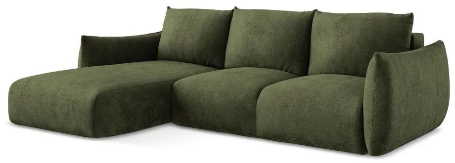 Зелен шенилов сгъваем ъглов диван (ляв ъгъл) Leila – Makamii