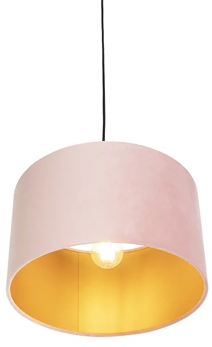 Висяща лампа с розов кадифен абажур и злато 35 см - Combi