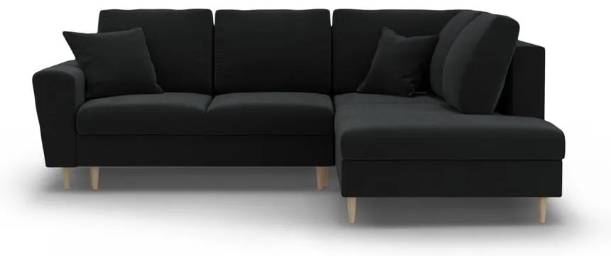 Черен кадифен разтегателен ъглов диван с място за съхранение (десен ъгъл/L форма) Kyoto – Cosmopolitan Design