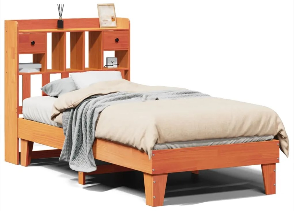 3308869 vidaXL Рамка за легло без матрак, восъчнокафяв, 75x190 см, бор масив