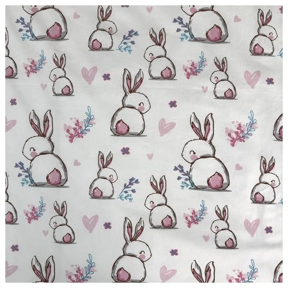 Бяло-розово памучно детско спално бельо за детско креватче 100x135 cm Bunny "Sweet" – Jerry Fabrics