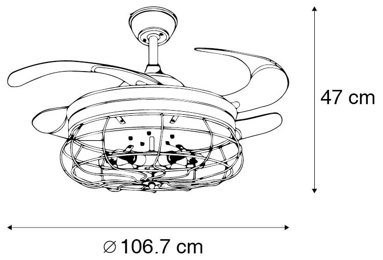 Вентилатор за таван черен с прибиращи се перки 107 см 5 светлини с дистанционно управление - Gaiola