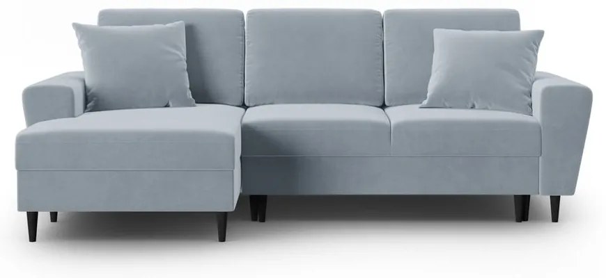 Светлосин кадифен разтегателен ъглов диван с място за съхранение (ляв ъгъл) Kyoto – Cosmopolitan Design