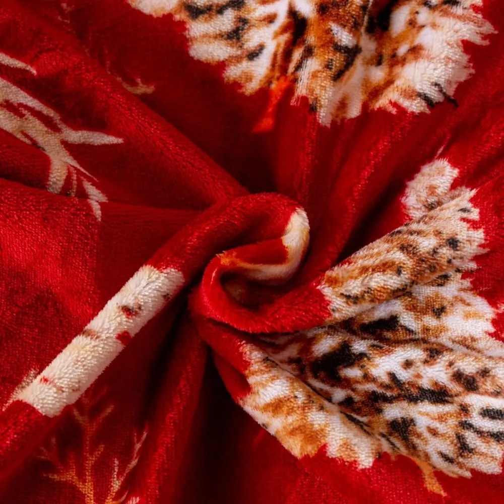 Коледно червено одеяло с мотиви на агне и дърво - топло двустранно одеяло Ширина: 200 см | Дължина: 220 см