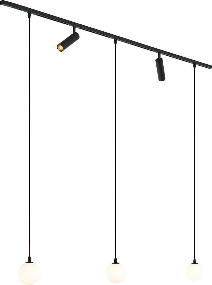Модерна релсова система черна с 2 прожектора и 3 висящи лампи 1-фазна - Slimline Uzzy Eira
