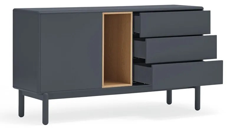 Тъмно сив нисък скрин с чекмеджета 137x76 cm Corvo - Teulat