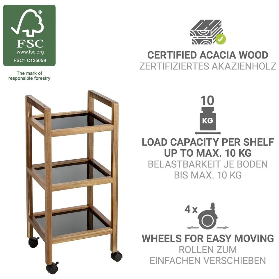 Рафт за баня от масивна акация в черен и естествен цвят 35x76,5 cm Fondi – Wenko