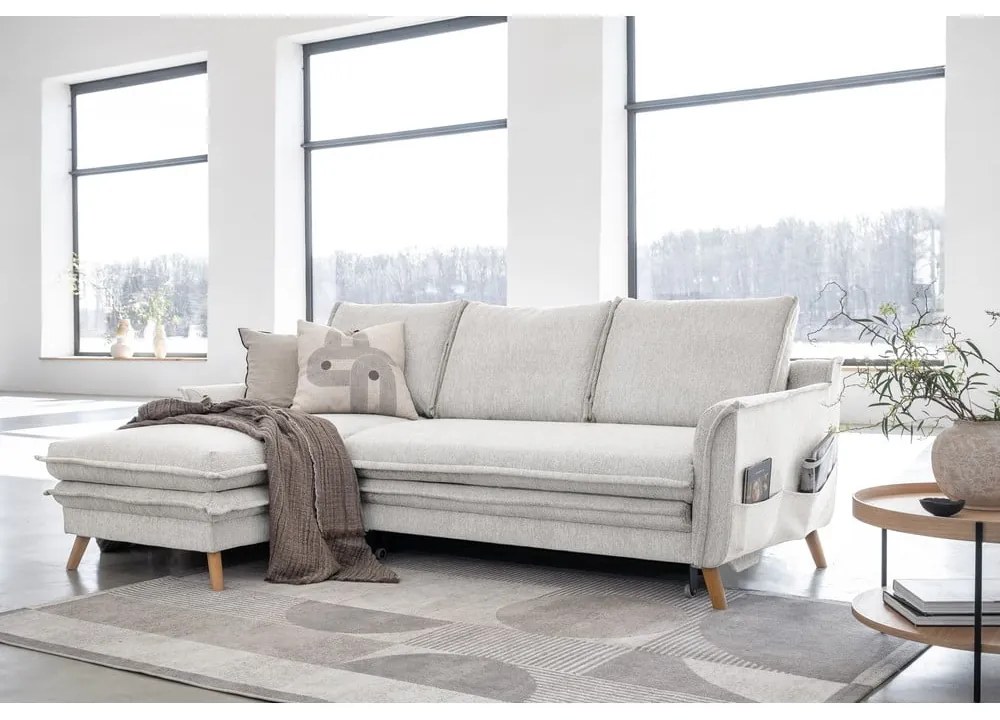 Бежов разтегателен ъглов диван (ляв ъгъл) Charming Charlie – Miuform