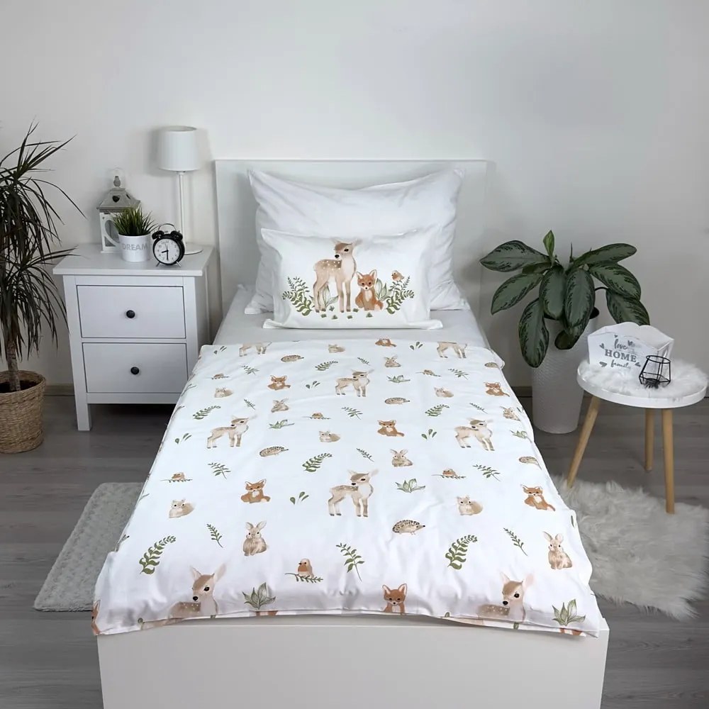 Бяло-кафяво памучно детско спално бельо за детско креватче 100x135 cm Forest Animals – Jerry Fabrics