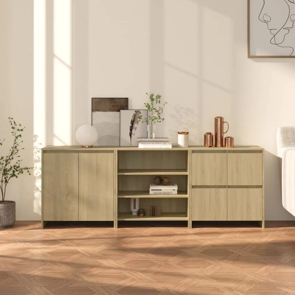 3098075 vidaXL Бюфет от 3 части, дъб сонома, инженерно дърво