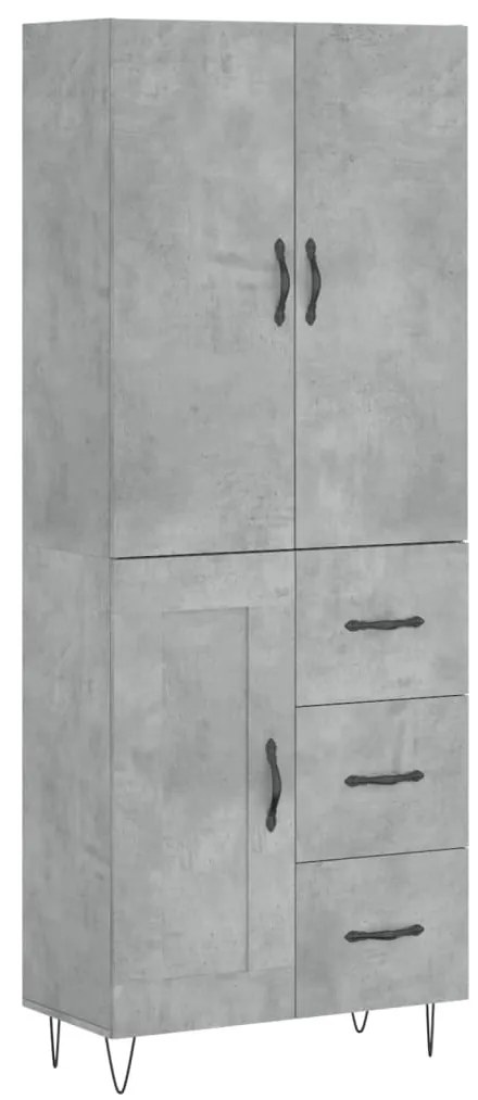 3198109 vidaXL Висок шкаф, бетонно сив, 69,5x34x180 см, инженерно дърво