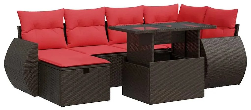 3327904 vidaXL Градински комплект диван с възглавници 7 части кафяв полиратан