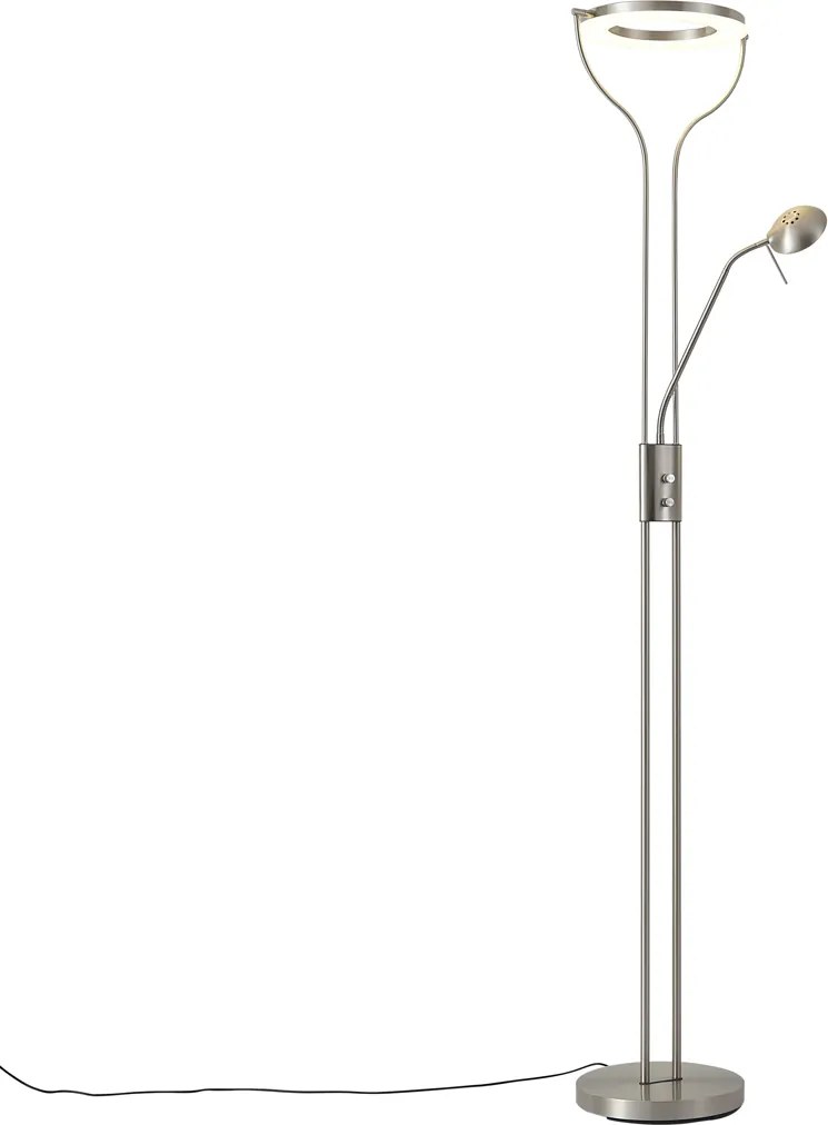 Модерна подова лампа стомана с лампа за четене с LED и димер - Divo