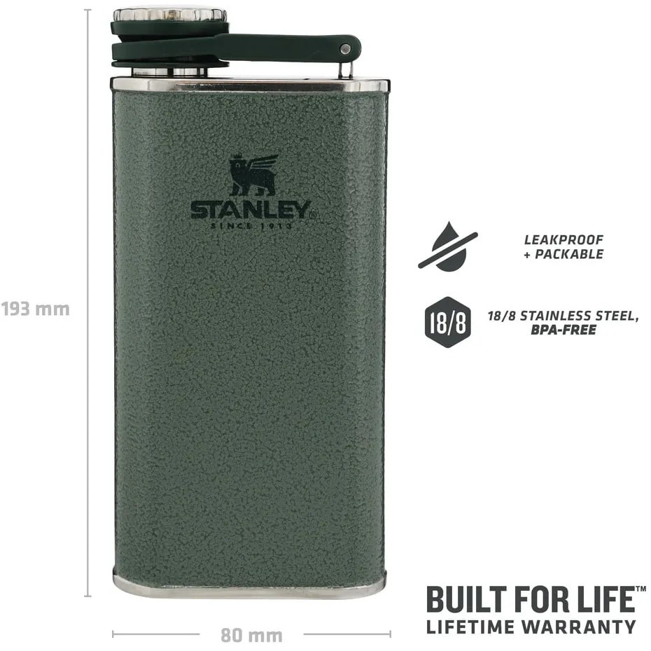 Зелена колба от неръждаема стомана 230 ml Easy-Fill Wide Mouth Flask Hammer Tone Green – Stanley