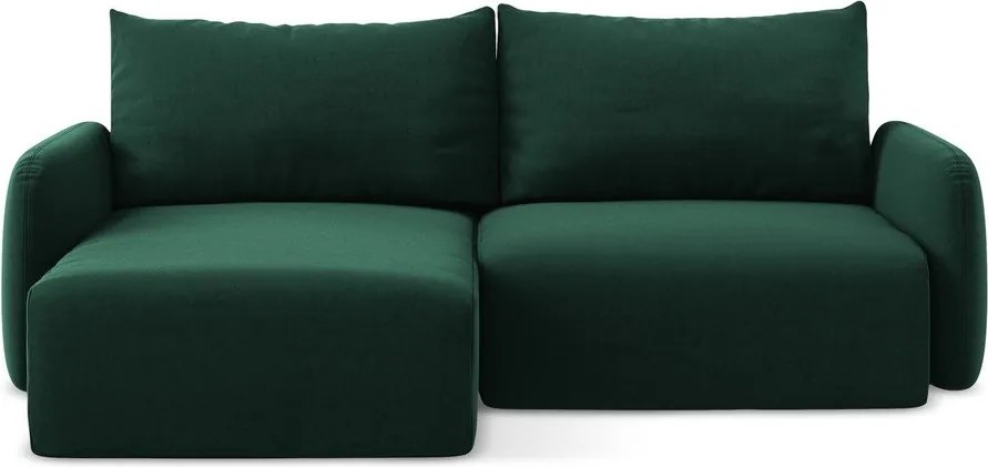 Тъмнозелен кадифен сгъваем/с място за съхранение ъглов диван (ляв ъгъл) Kalena – Makamii