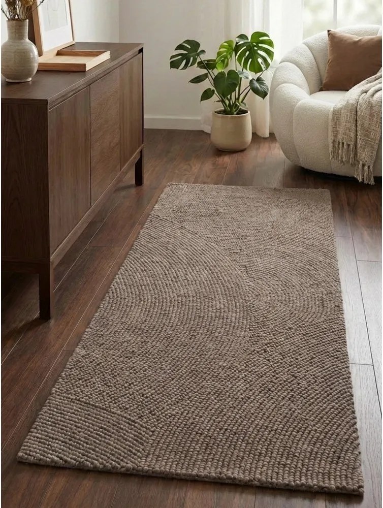 Кафяво-сива ръчно изработена вълнена пътека 80x300 cm Calmio – Hanse Home