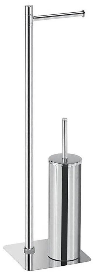 Gedy - Стояща четка за тоалетна с държач за тоалетна хартия FLORI, лъскав хром