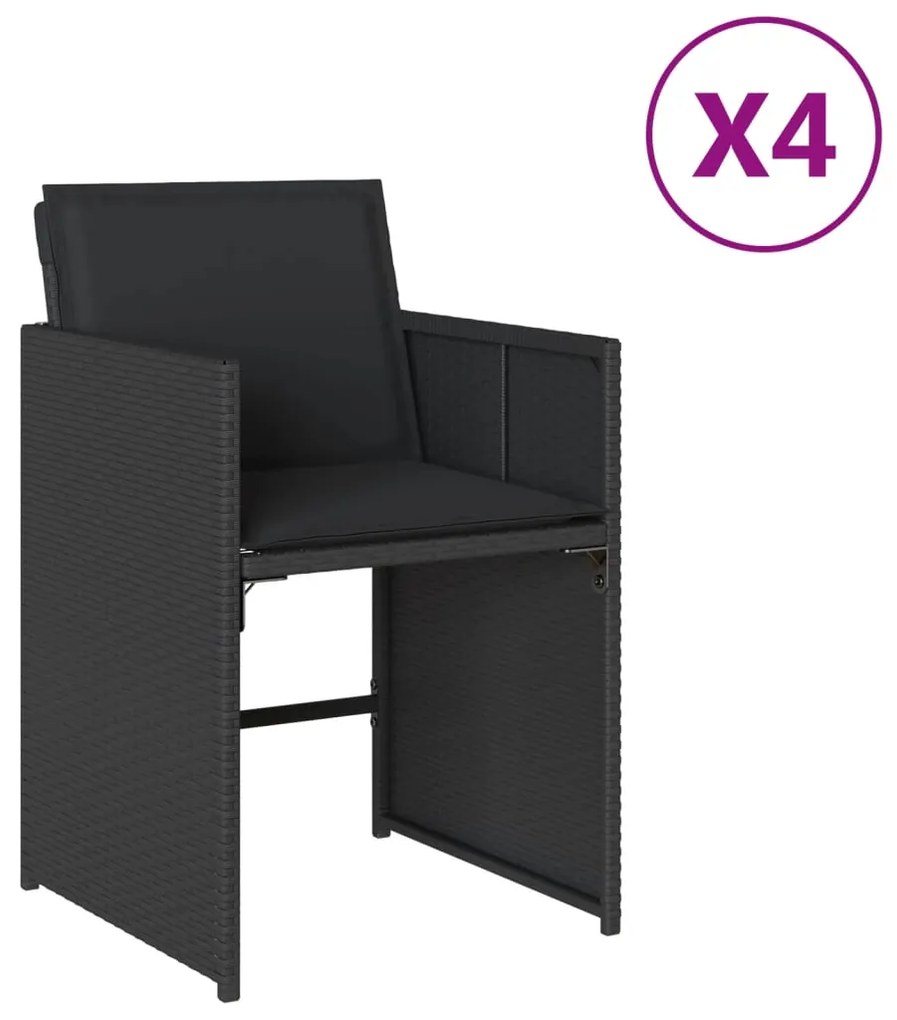 364984 vidaXL Градински столове с възглавници, 4 бр, черен, полиратан