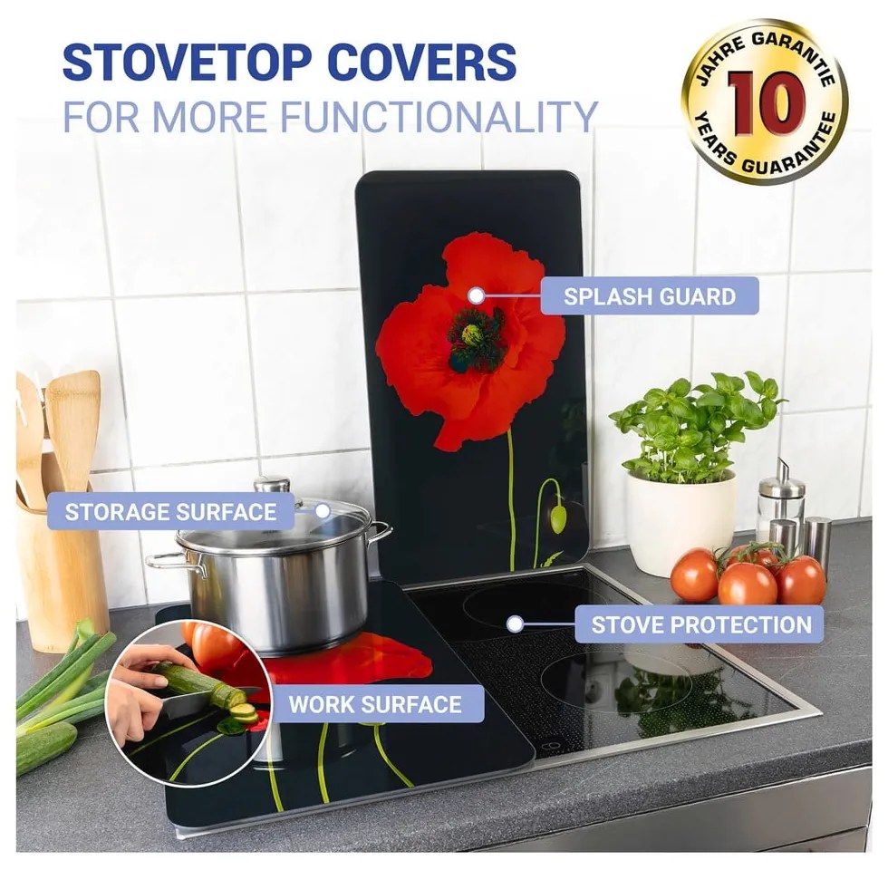 Капаци за печка в комплект от 2 броя от закалено стъкло 52x30 cm Poppy - Maximex