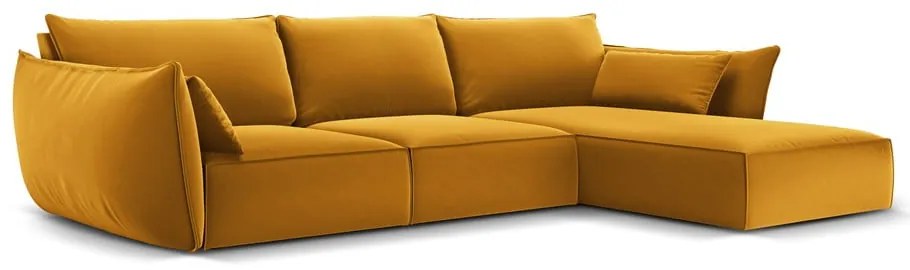 Кадифен ъглов диван в цвят горчица (десен ъгъл) Vanda – Mazzini Sofas