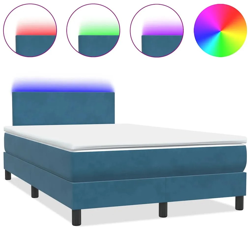 3316735 vidaXL Боксспринг легло с матрак и LED, тъмносиньо, 120x220 cm, кадифе