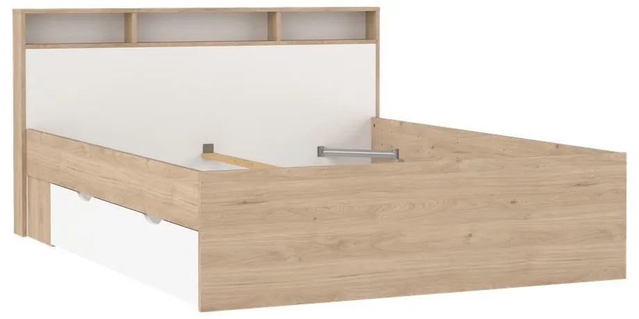 Двойно легло от дъбов декор с място за съхранение без ламелно дъно в естествен цвят 160x200 cm Ikast – Tvilum